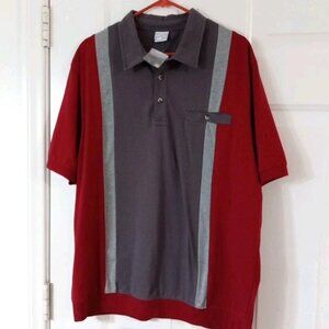 VTG Haband Casual Joe Men’s Polo Shirt XL Gray & Red Striped New Without Tags